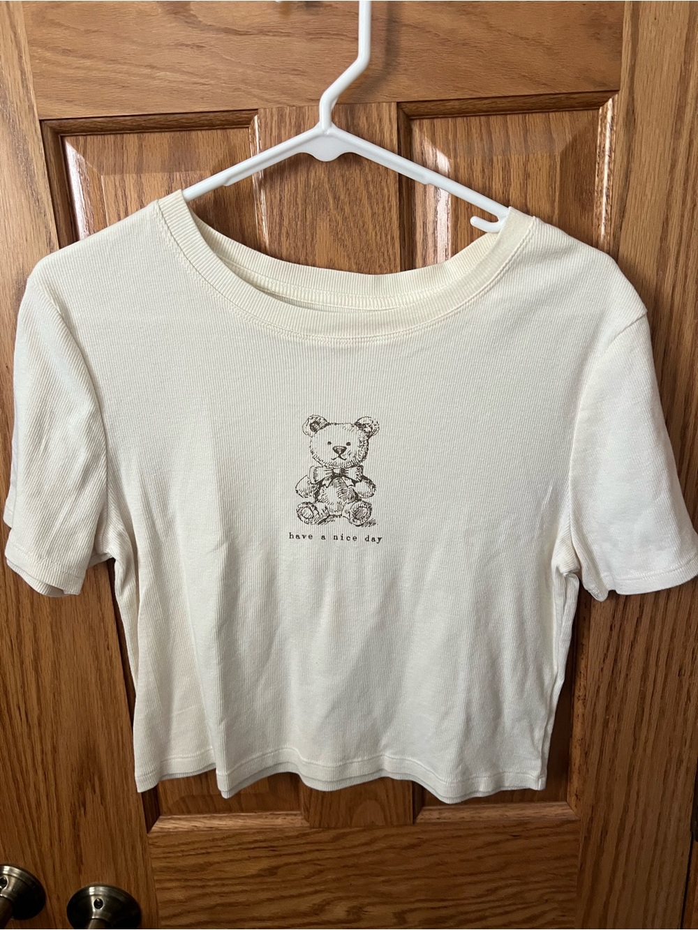 Large Cream Teddy Graphic Crop Tee